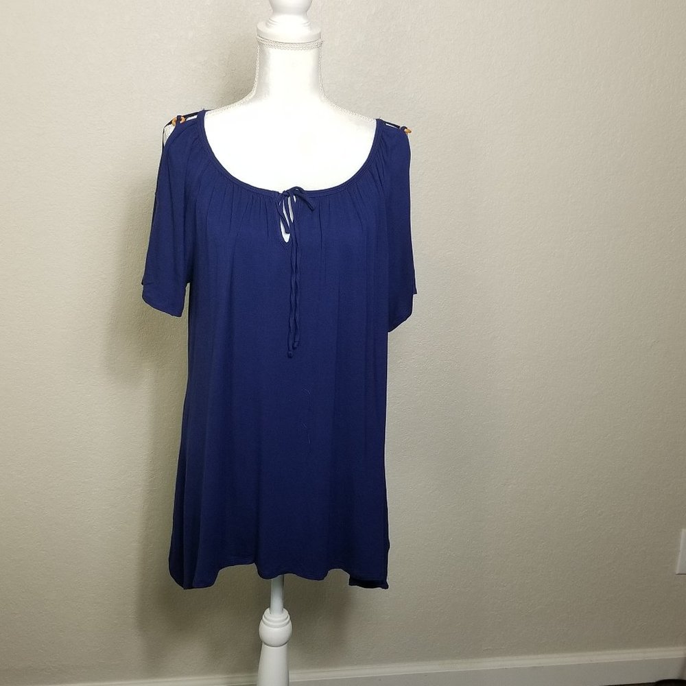 Notations NY Collection Women's Plus Size Slit Sleeve Drawstring Neckline Top-1X